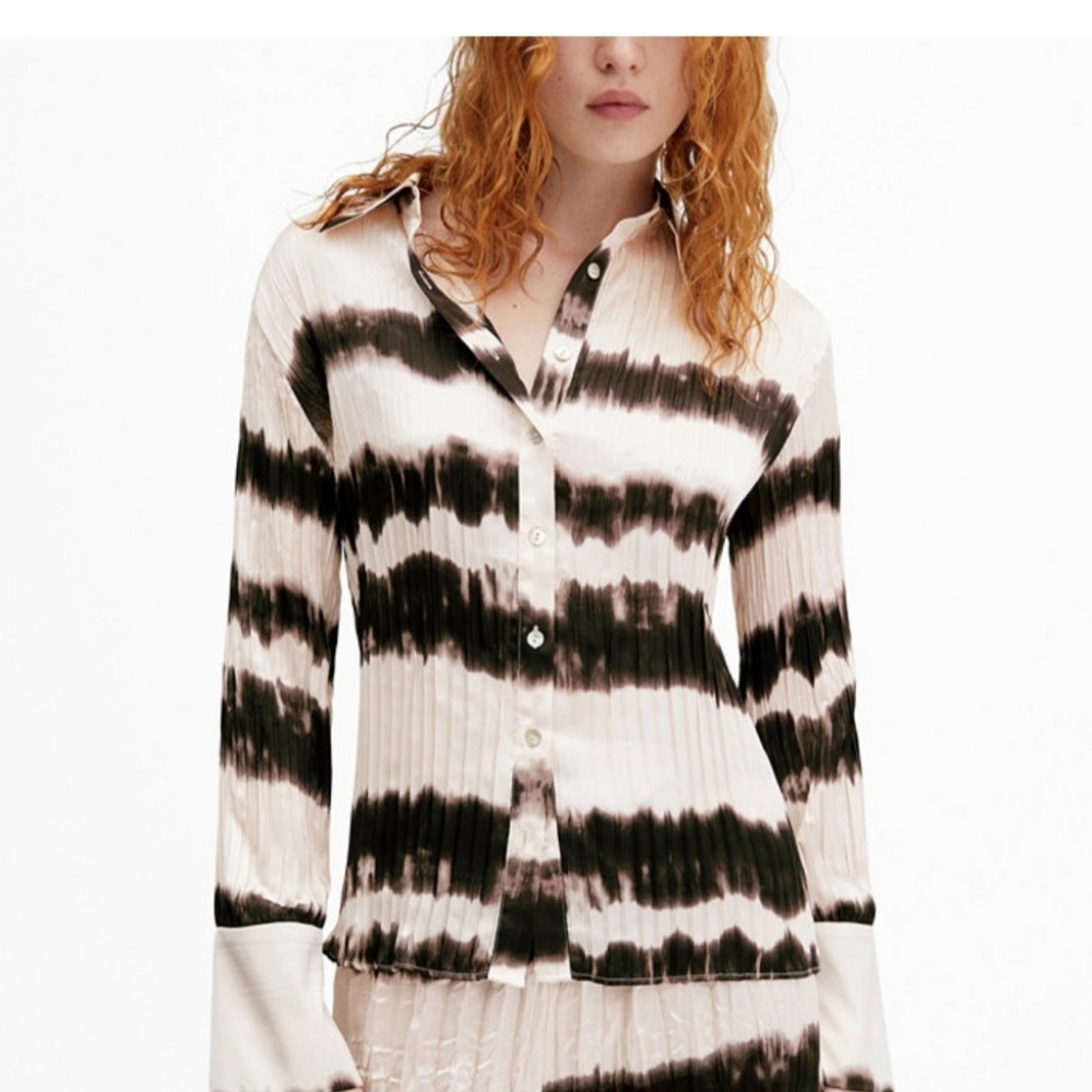 Tie Dye Effect On Trend Satin Button Down Shirt